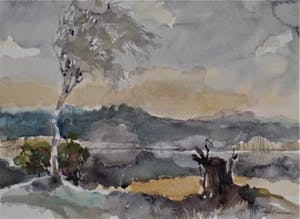 Hen Euverman - Bos Landschap - Aquarel kopen? Bied vanaf 40!