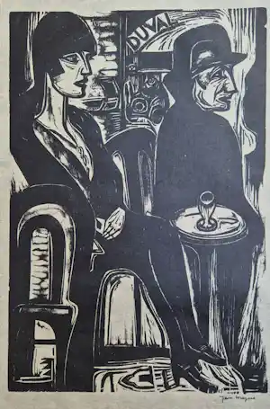 Jan Wiegers - Café Duval - houtsnede op japans papier verkauft für € 135!