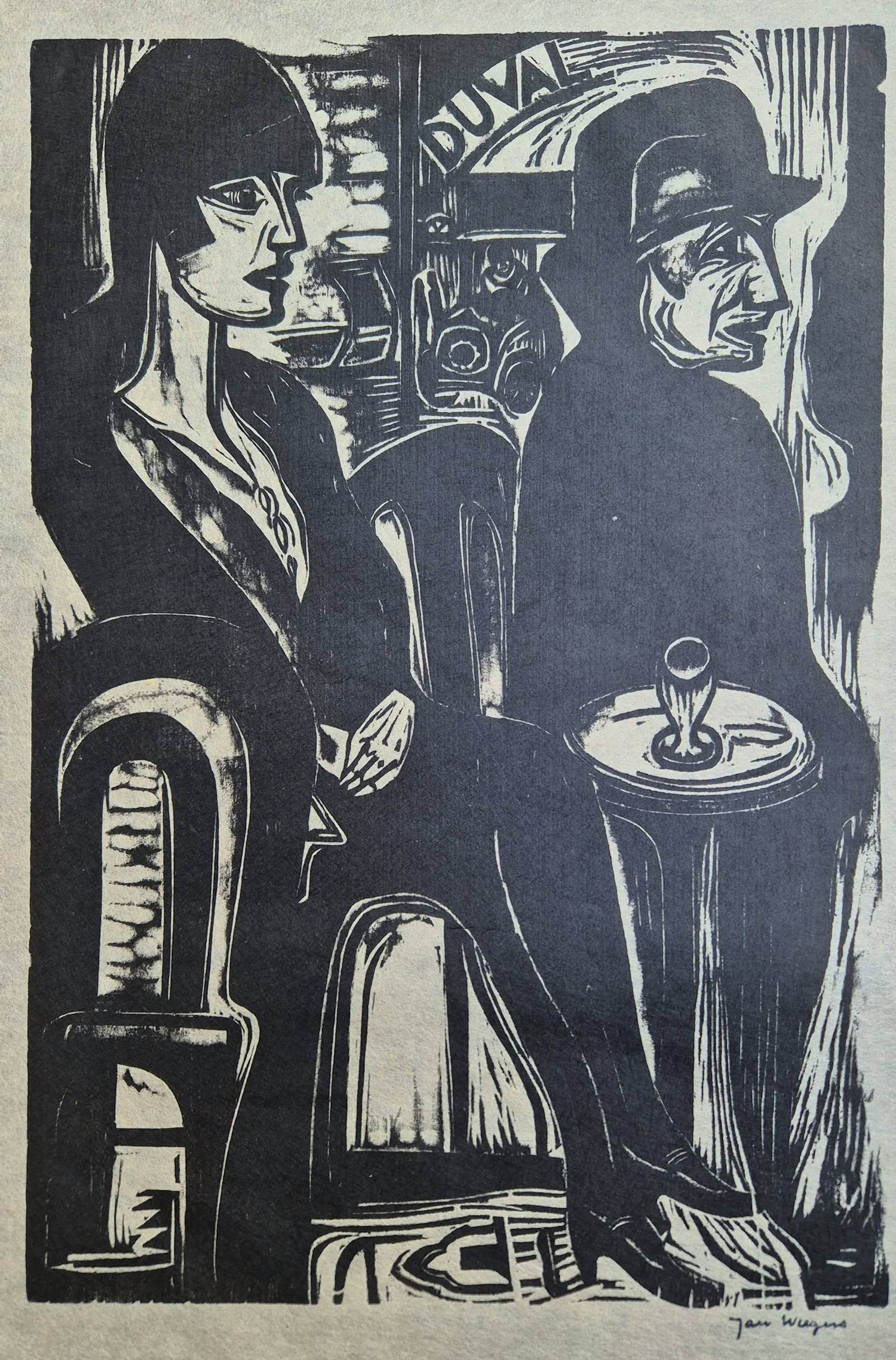 Jan Wiegers - Café Duval - houtsnede op japans papier kopen? Bied vanaf 135!