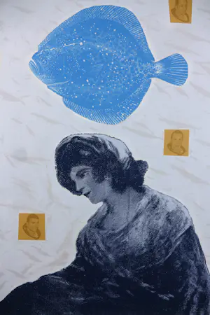 Herman van der Weert - Zeefdruk op papier, Vis met Meisje - Ingelijst kopen? Bied vanaf 50!