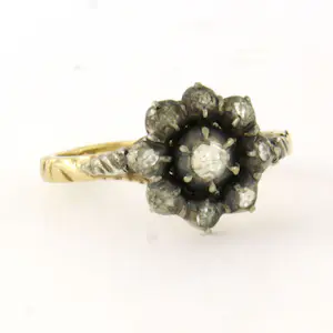 14k geel goud met zilveren ring bezet met roos diamanten tot. 0.20ct -G/H - SI kopen? Bied vanaf 360!