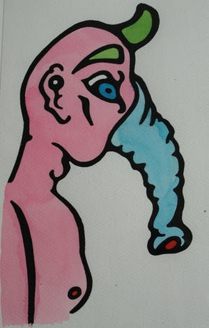 Pieter Zandvliet - Aquarel / Tekening, “Olifantman” – gesigneerd en ingelijst – 2009 kopen? Bied vanaf 35!