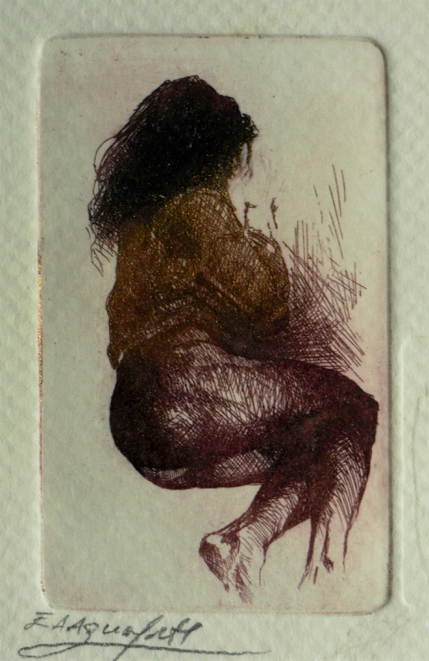 Niet of onleesbaar gesigneerd - Ingelijste ets , Halfnaakte vrouw kopen? Bied vanaf 1!