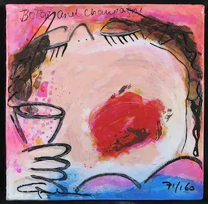 Gerdine Duijsens-Kroezen - Handbewerkte zeefdruk op aluminium frame, Botox and Champagne kopen? Bied vanaf 1!