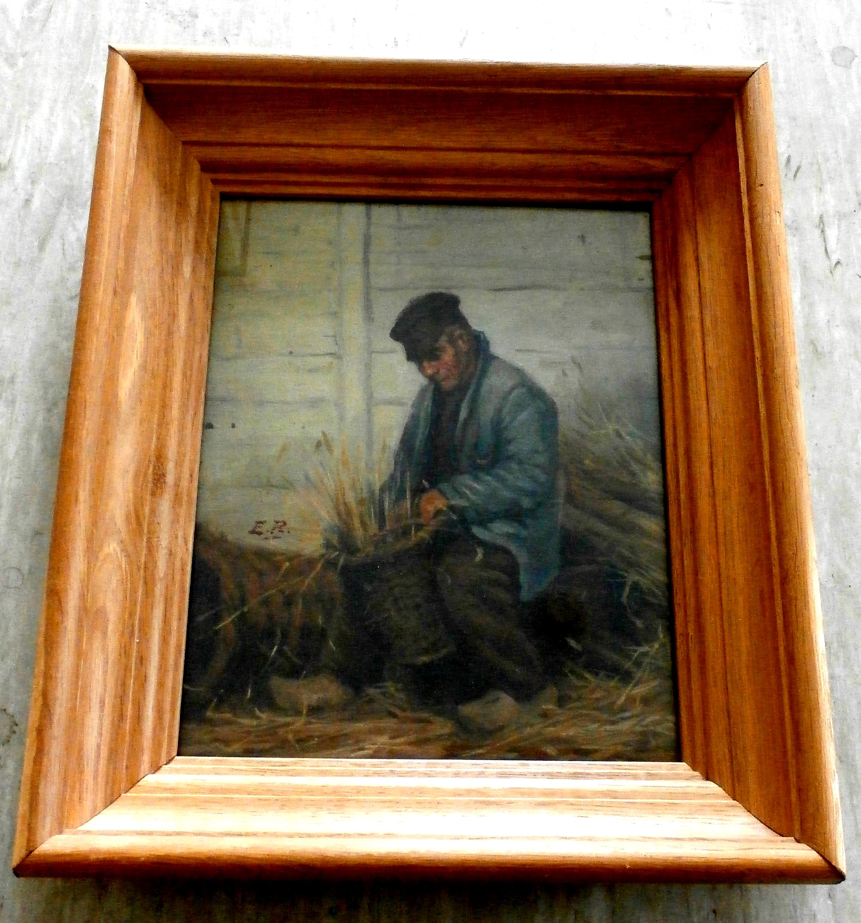 Evert Rabbers - Olieverf op paneel: Boer met koren in mand kopen? Bied vanaf 195!