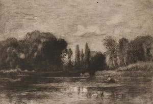Julius J. van de Sande Bakhuyzen - Landschap met visser, handgesigneerde ets kopen? Bied vanaf 45!