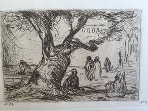 Marius Bauer - Tree. Ets van mensen onder een boom, oosters landschap. kopen? Bied vanaf 40!
