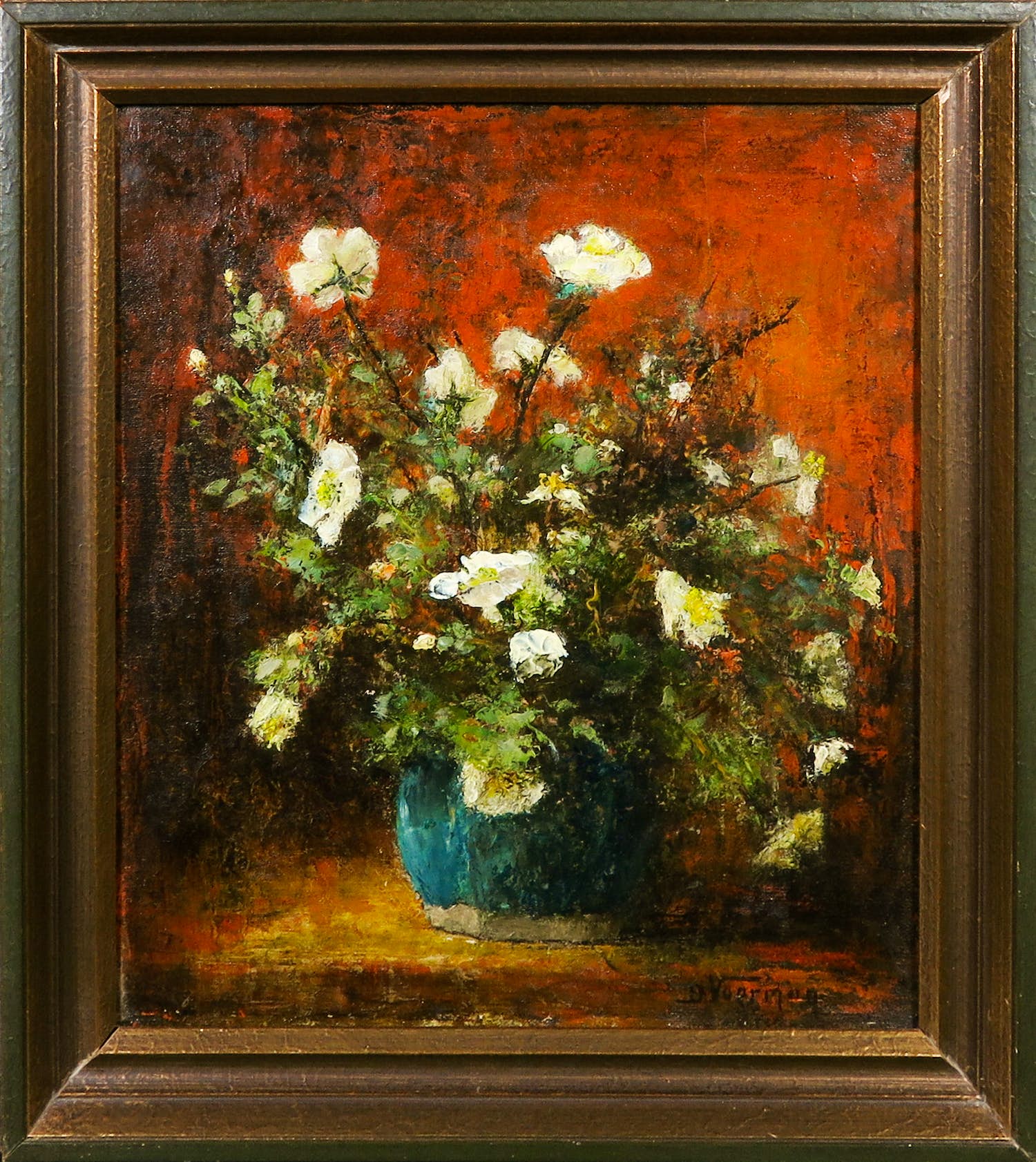 Johanna Margarethe Voerman - Olieverf op paneel, Bloemen in gemberpot - Ingelijst verkocht voor € 100!