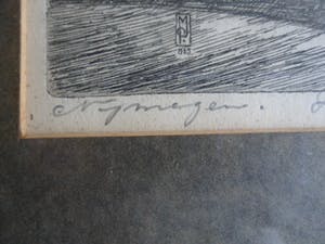 Marius Johannes Janssen - Ets. Nijmegen, Ingang Sint Stevenskerk. Ingelijst kopen? Bied vanaf 35!