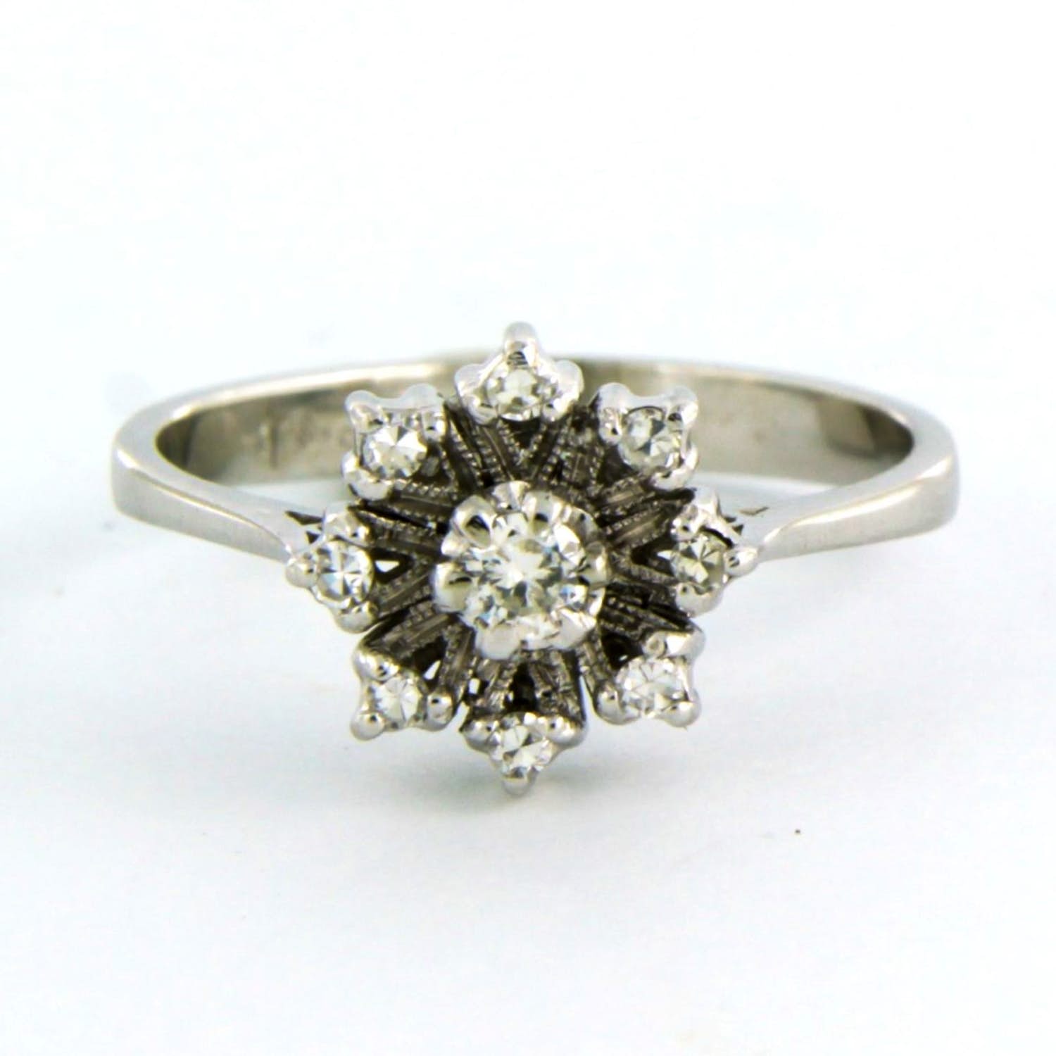 14k witgouden ring bezet met briljant en single cut geslepen diamant tot. 0.15ct kopen? Bied vanaf 260!