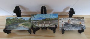 Niet of onleesbaar gesigneerd - Drieluik miniatuur schilderijtjes Indisch Landschap kopen? Bied vanaf 10!