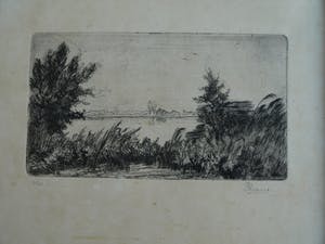 Piet Kraus - Ets , Gezicht op de Biesbosch – gesigneerd & ingelijst – 1944 kopen? Bied vanaf 1!