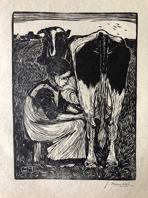 Jan Mankes - Houtsnede Koemelkster kopen? Bied vanaf 195!