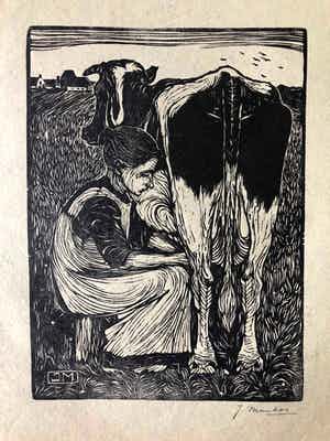 Jan Mankes - Houtsnede Koemelkster verkocht voor € 195!