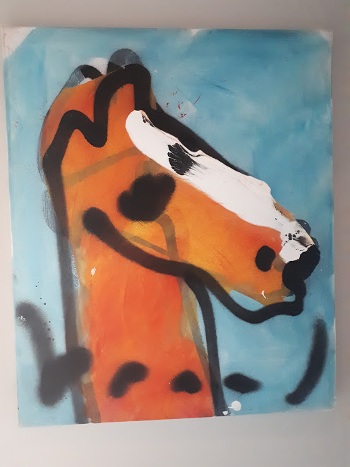 Herman Brood - Herman Brood schilderij uit 1995, lief paardje, gesigneerd verkocht voor € 1400!