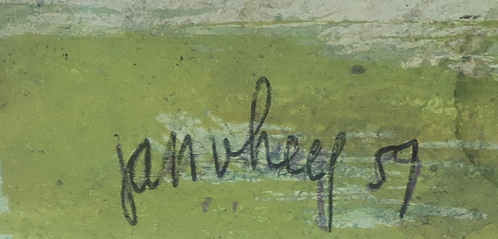 Jan van Heel - Gouache op papier, Landschap met vogelverschrikker - Ingelijst kopen? Bied vanaf 1!