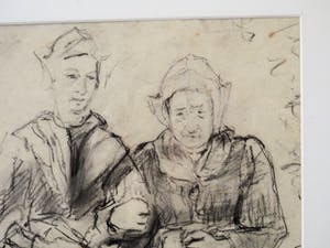 Cornelia Hioolen - Houtskooltekening - Vissersvrouwen kopen? Bied vanaf 50!