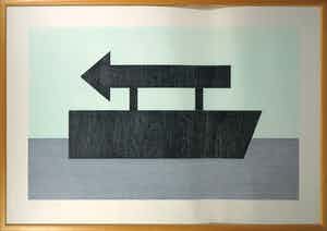 Sigurdur Gudmundsson - Houtsnede, Sea - Ingelijst (Zeer groot en zwaar) verkocht voor € 100!