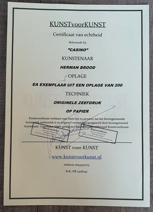 Herman Brood - Casino - gesgineerd - ingelijst - EA - Groot - Certificaat kopen? Bied vanaf 1!