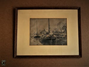 Niet of onleesbaar gesigneerd - Fraaie droge-naald ETS "afgemeerde boten aan kade" niet gesigneerd kopen? Bied vanaf 10!