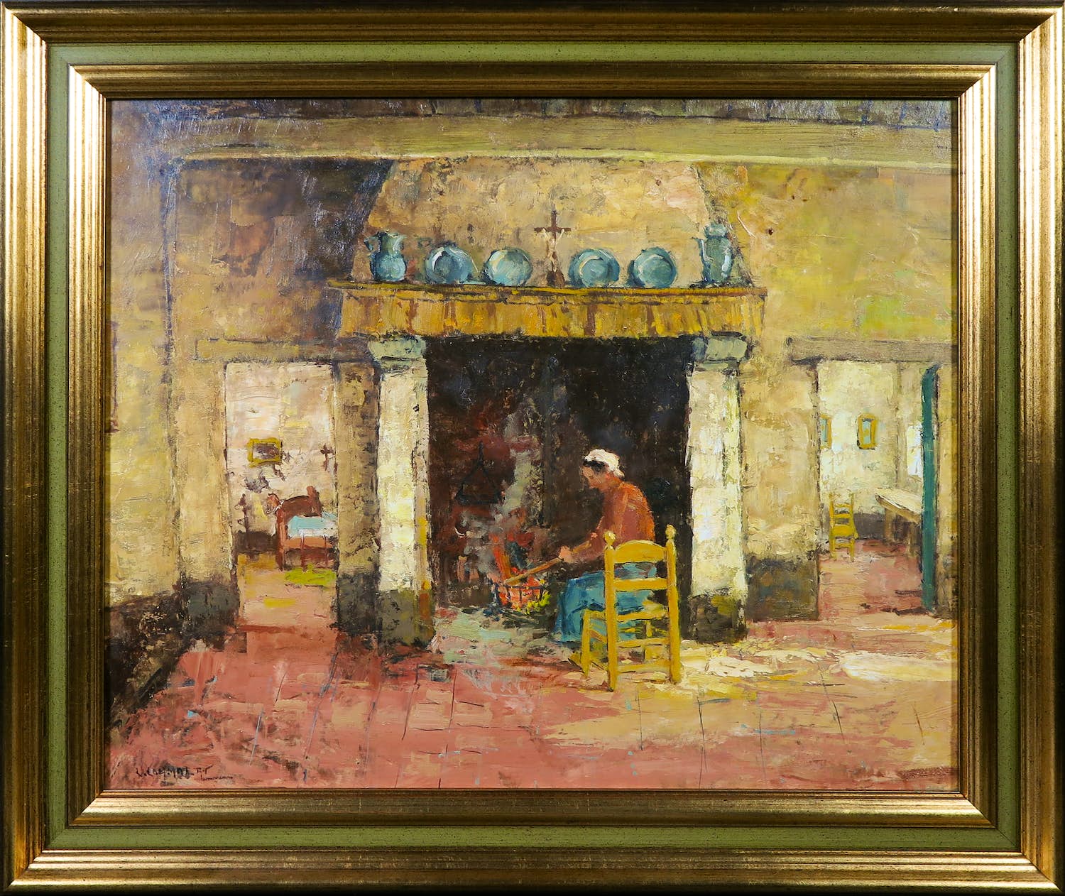 Leon Lommaert - Olieverf op paneel, Interieur - Ingelijst verkocht voor € 100!