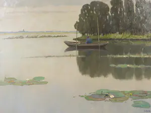 Johan P. Aerts - Olieverf op doek, Vissertje op de Loosdrechtse plas kopen? Bied vanaf 200!