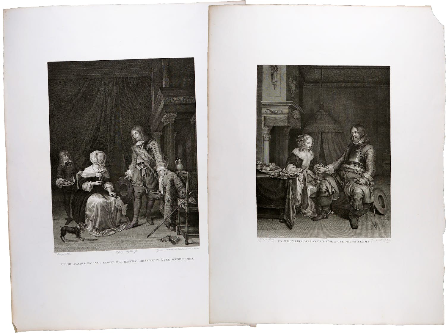 Pierre Audouin - Lot van twee kopergravures, Twee scènes met militairen verkocht voor € 1!