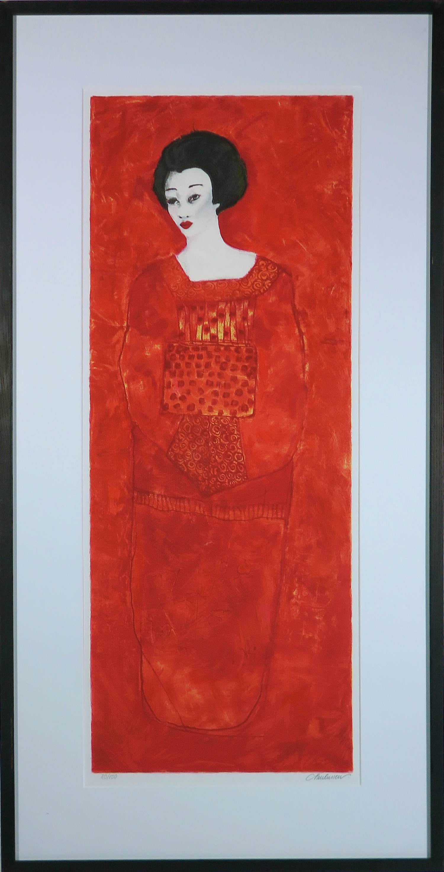 Carolina Paulussen - Zeefdruk op papier, Geisha Rood - Ingelijst kopen? Bied vanaf 70!