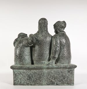 Karin Beek - Groot en zwaar bronzen beeld van drie zusjes op een bankje kopen? Bied vanaf 1000!