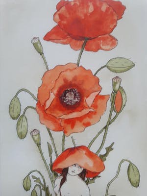 Greetje Korne - Faber - Gevleugelde vrouw met klaprozen. kopen? Bied vanaf 35!