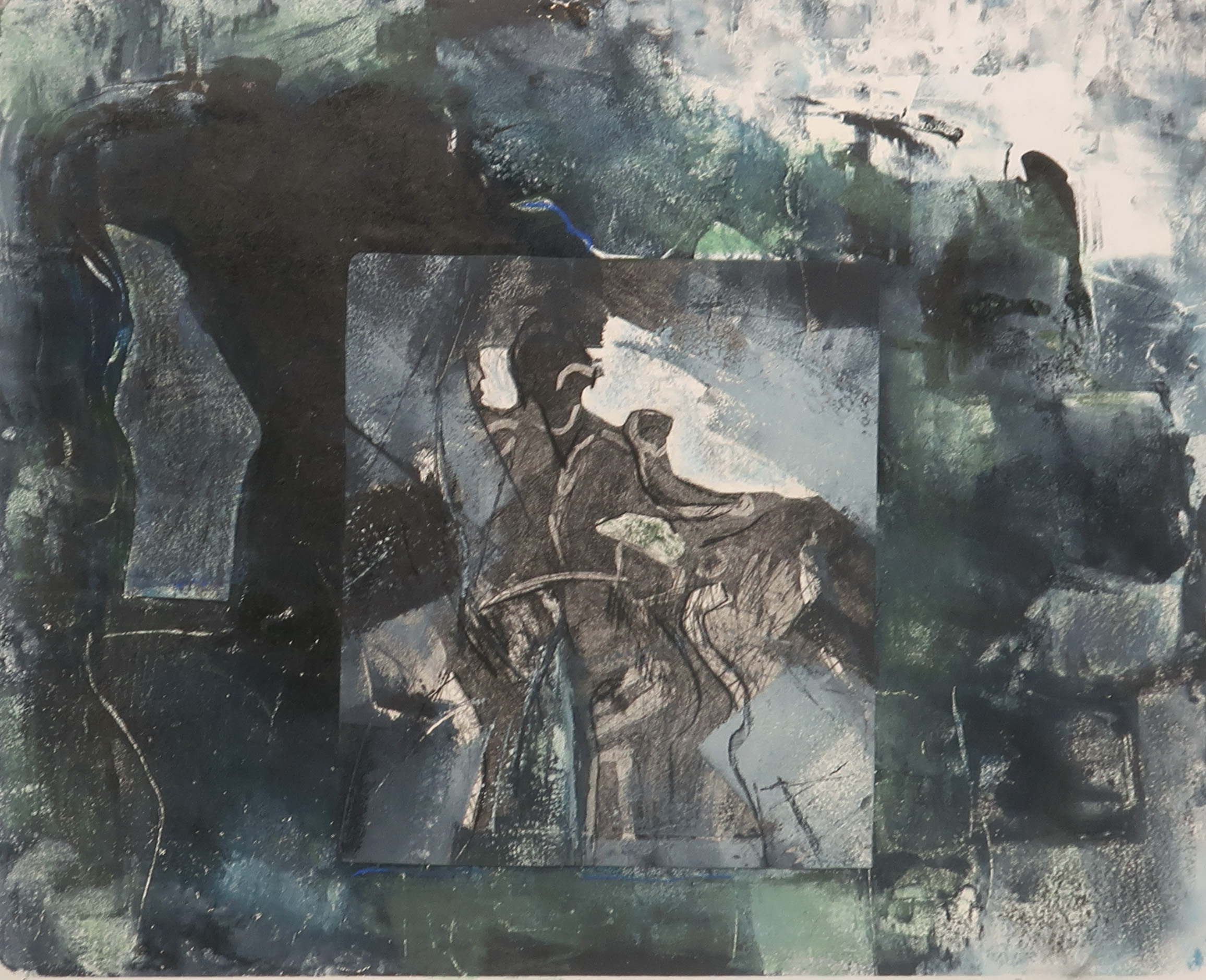 Niet of onleesbaar gesigneerd - Gemengde techniek op papier, O.a. collage met krijt en olieverf kopen? Bied vanaf 1!