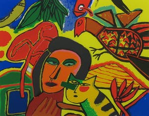 Corneille - Zeefdruk, Femme orange - Ingelijst kopen? Bied vanaf 150!