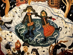 Niet of onleesbaar gesigneerd - Naief geschilderd Russisch Aquarel "Winterpret bij Moskou" kopen? Bied vanaf 1!