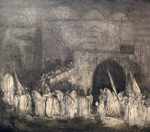 Marius Bauer - ets: een Perzisch feest - 1890 (groot) verkocht voor € 250!