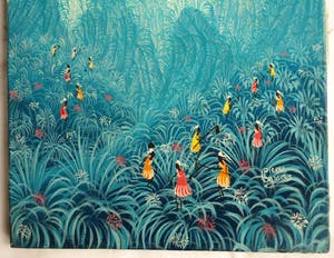 Niet of onleesbaar gesigneerd - Acrylverf op doek , “Blauw landschap met vrouwen“ kopen? Bied vanaf 1!