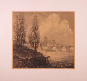 Niet of onleesbaar gesigneerd - Ets, Stadsgezicht kopen? Bied vanaf 1!