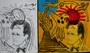AcheterCorneille - Gemengde techniek en houtskool: Gustav Mahler, 1993 + handges.teksten + foto's? Enchérissez de 1000!