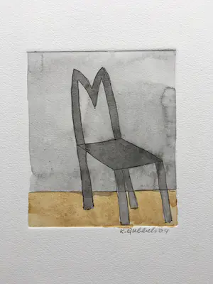 Klaas Gubbels - ets met aquarel ingekleurd - ‘Stoel’ kopen? Bied vanaf 245!