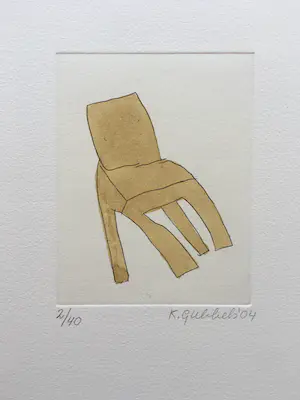 Klaas Gubbels - ets met aquarel ingekleurd - ‘Bruine stoel’ - 2004 kopen? Bied vanaf 245!