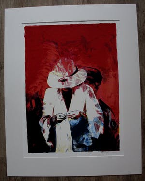 Corrie van Heyst - Zeefdruk: mysterieuze vrouw met hoed kopen? Bied vanaf 45!