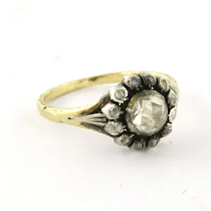 14k geel goud met zilver ring bezet met roos diamanten tot. 0.40ct – G/H - SI kopen? Bied vanaf 360!