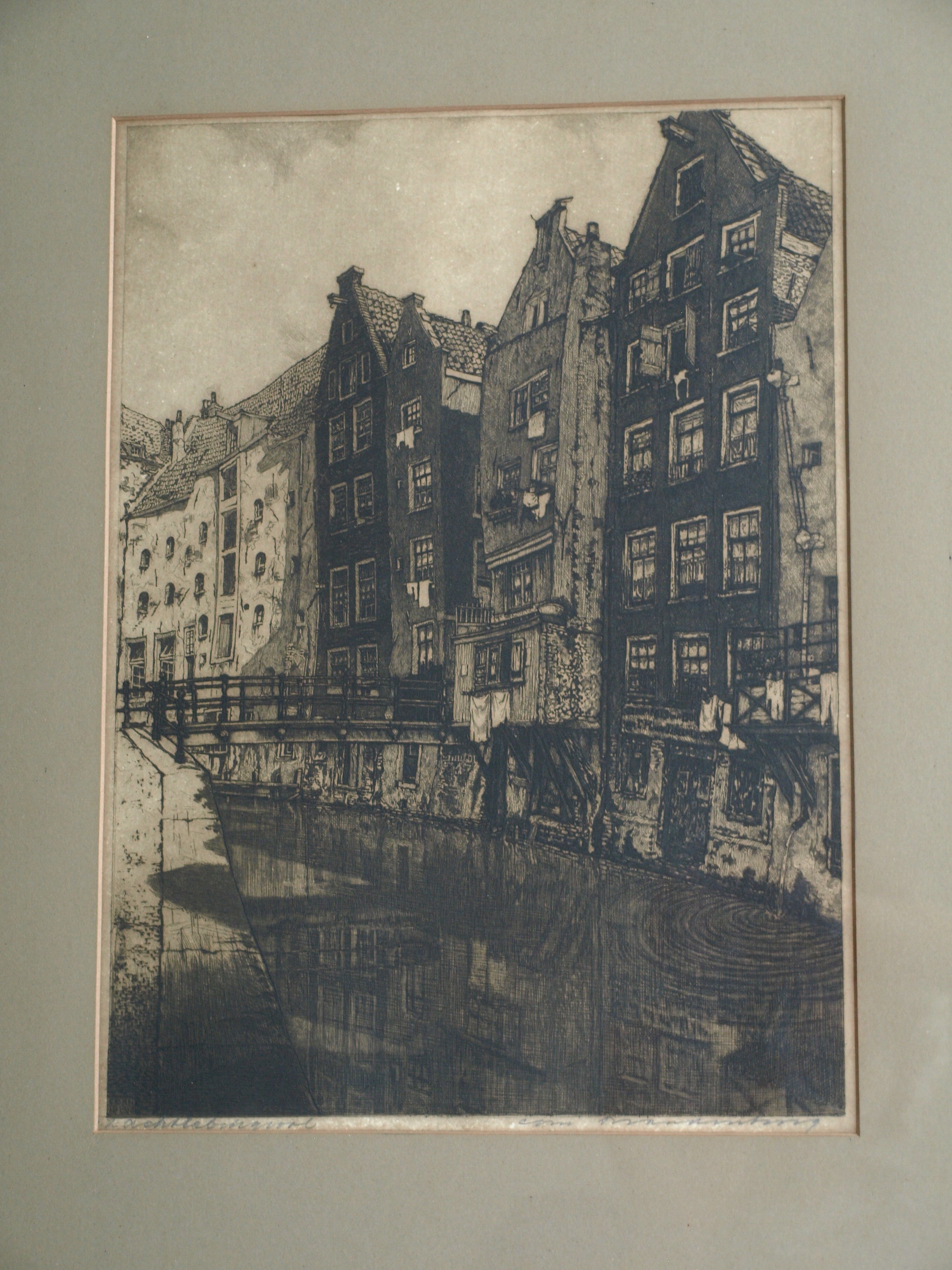 Cornelis Brandenburg - Ets, Oudezijds Achterburgwal, Amsterdam – gesigneerd en ingelijst - 1913 kopen? Bied vanaf 50!