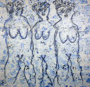 AcheterAngelos Tassopoulos - Olieverf op doek, Compositie met drie figuren - Zeer groot? Enchérissez de 150!