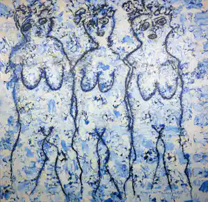 Angelos Tassopoulos - Olieverf op doek, Compositie met drie figuren - Zeer groot kaufen? Bieten Sie von 150!