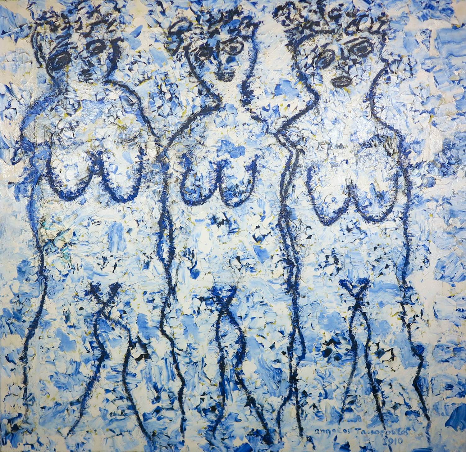 Angelos Tassopoulos - Olieverf op doek, Compositie met drie figuren - Zeer groot kopen? Bied vanaf 600!