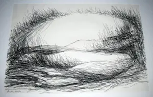 Auke Hettema - abstract landschap - tekening 1988 kopen? Bied vanaf 150!