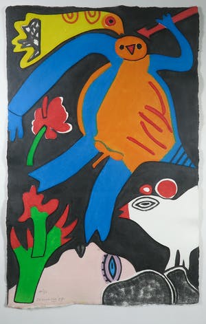 Corneille - Aquagravure op handgeschept papier, Oiseau jaune - Ingelijst (Zeer groot) kopen? Bied vanaf 700!