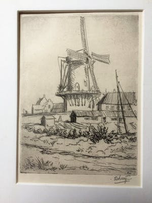 Dick van Luijn - Ets "Molen bij Wijk van Duurstede" 1946 kopen? Bied vanaf 25!