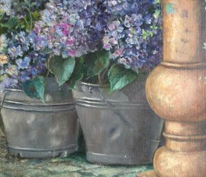 Leonie Maréchal - stilleven met hortensia's, hedera en margriet kopen? Bied vanaf 85!