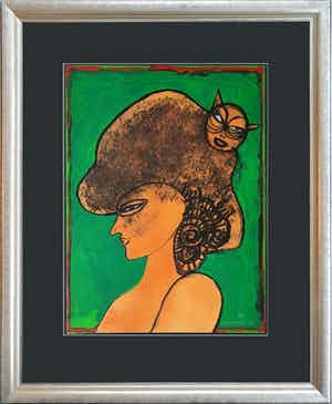 Corneille - "Femme, chat et oiseau" - Groot - Imposant ingelijst (nieuw) verkocht voor € 690!